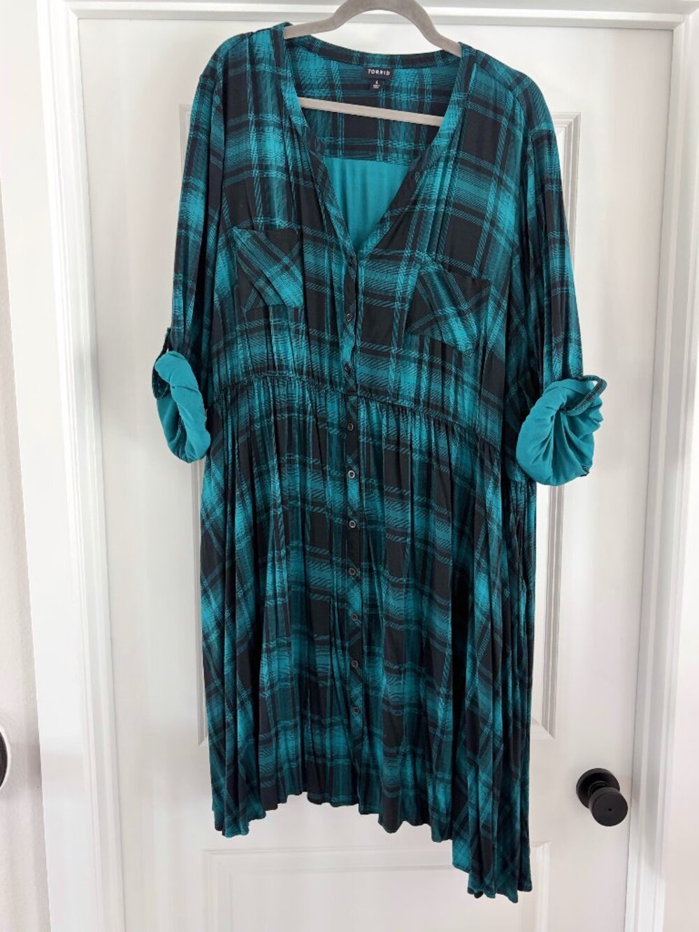 Torrid Plaid Shirt Dress Teal Black Size 4